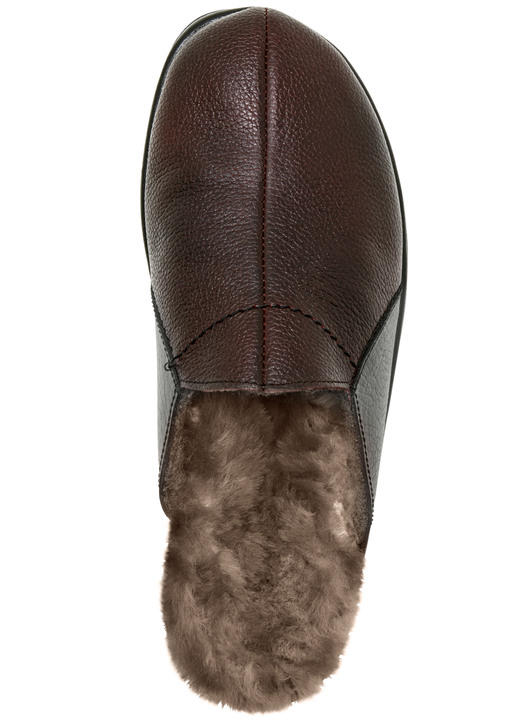 Hausschuhe - Gefütterte Herren-Hausschuhe, mit Lammfell, in Größe 040 bis 049, in Farbe BORDEAUX-SCHWARZ Ansicht 2