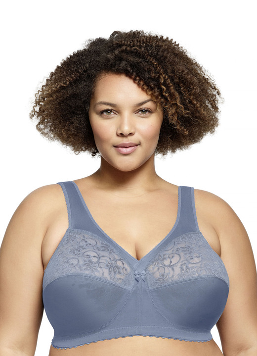 Soft-BH - Glamorise Stütz-BH mit Spitze, in Größe 080 bis 130, in Cup I, in Farbe RAUCHBLAU Ansicht 1