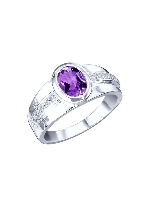 Ringe - Eleganter Damenring mit echt Amethyst und synth. Zirkonia, in Größe 160 bis 220, in Farbe  Ansicht 2
