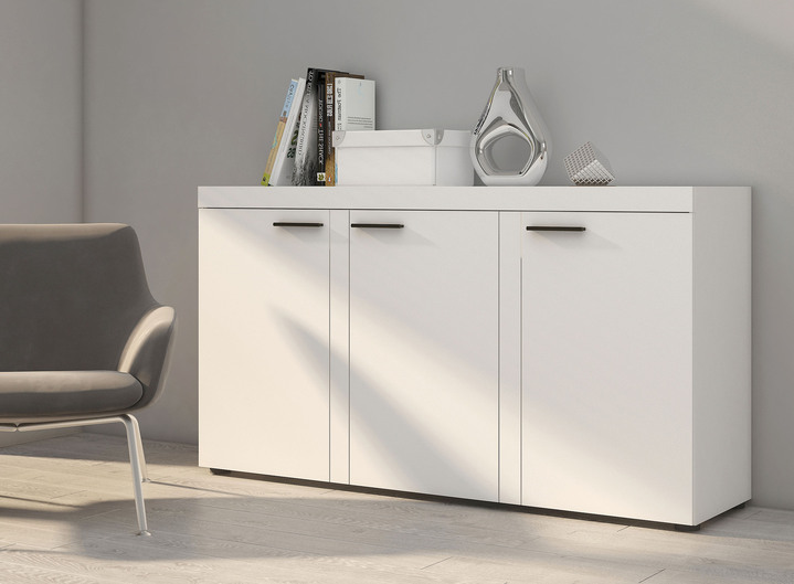 Möbel - Kommodenserie mit matten Fronten, in Farbe WEISS, in Ausführung 3-türig Ansicht 1