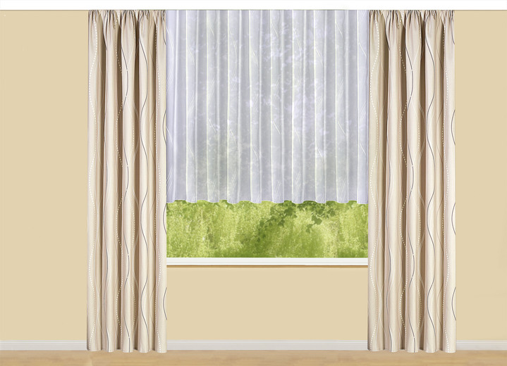 Wohnen - Übergardine mit Wellen-Dessin und Universalschienenband, in Größe 364 (Dekoschal, 150x132 cm) bis 456 (Dekoschal, 245x132 cm), in Farbe GRÜN Ansicht 4