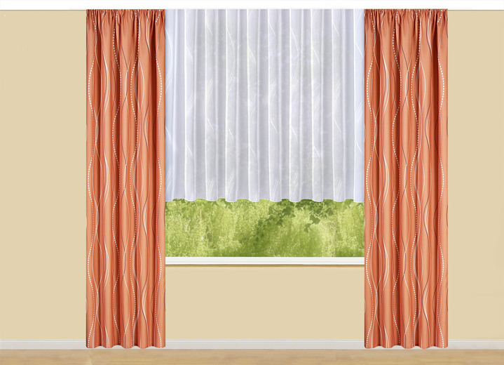 Wohnen - Übergardine mit Wellen-Dessin und Universalschienenband, in Größe 364 (Dekoschal, 150x132 cm) bis 456 (Dekoschal, 245x132 cm), in Farbe GRÜN Ansicht 6