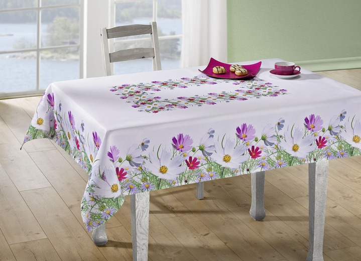 Heimtextilien - Frühlingshafte Tisch- und Raumdekoration mit Blüten-Motiv, in Größe 130 (Deckchen, 35/ 50 cm) bis 404 (Kissenhülle, 40/ 40 cm), in Farbe WEISS/BUNT