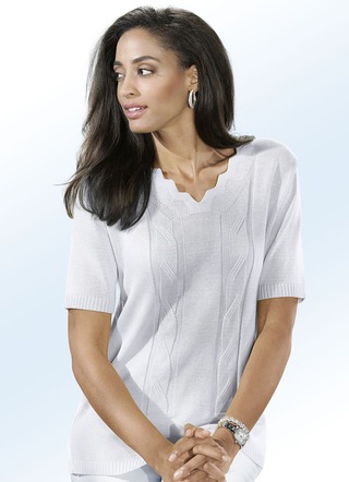 Kurzarm - Pulli mit dekorativem Ausschnitt, in Größe 036 bis 052, in Farbe TÜRKIS