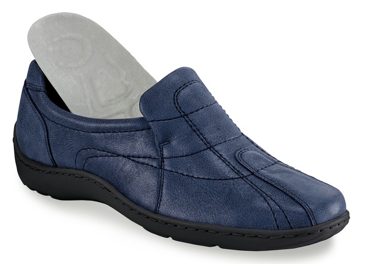 Slipper & Schnürschuhe - Waldläufer, bequeme Damen-Slipper, Weite H, mit herausnehmbarem Fußbett, in Größe 4 bis 8 1/2, in Farbe STAHLBLAU Ansicht 2