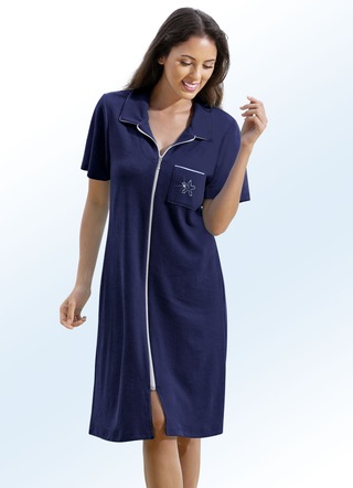 Strandkleider - Frottier-Kleid mit durchgehendem Reißverschluss – Farbe MARINE – Ansicht  Strandkleider - Frottier-Kleid mit durchgehendem Reißverschluss, in Größe 038 bis 054, in Farbe TÜRKISGRÜN – Farbe MARINE – Ansicht
