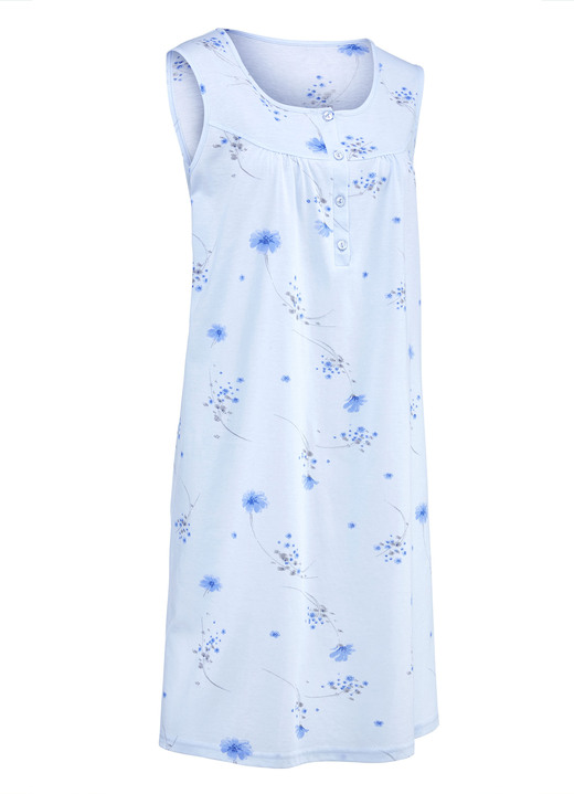 Kurzarm - Zweierpack Nachthemden mit breiten Trägern und Knopfleiste Ansicht 2 Kurzarm - Zweierpack Nachthemden mit breiten Trägern und Knopfleiste, in Größe 038 bis 056, in Farbe 1X PASTELLGRÜN-BUNT, 1X BLEU-BUNT Ansicht 2