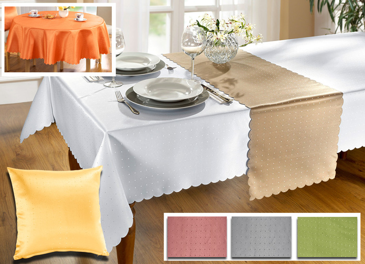 Tischdecken - Zeitlose Tisch- und Raumdekoration in Jacquard-Qualität, in Größe 150 (Läufer, 40x150 cm) bis 404 (Kissenhülle, 40x 40 cm), in Farbe HELLGRÜN