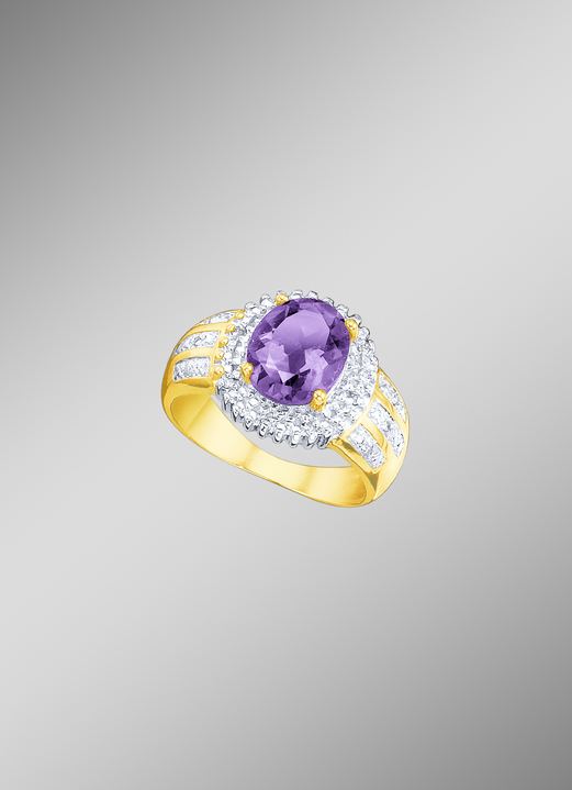 Ringe - Damenring mit echtem Amethyst und Diamanten Ansicht 1 Ringe - Damenring mit echtem Amethyst und Diamanten, in Größe 160 bis 220, in Farbe  Ansicht 1