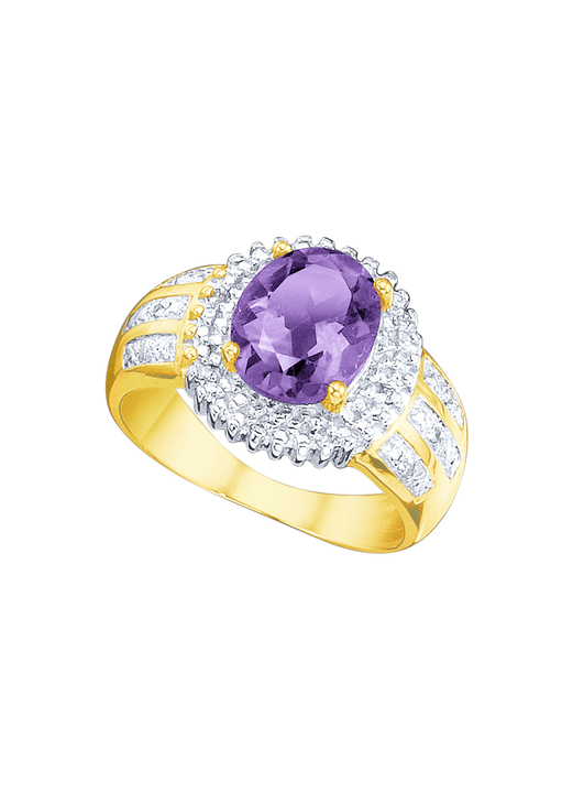 Ringe - Damenring mit echtem Amethyst und Diamanten Ansicht 2 Ringe - Damenring mit echtem Amethyst und Diamanten, in Größe 160 bis 220, in Farbe  Ansicht 2