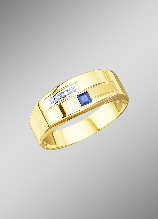 - Herrenring in Bicolor mit Diamant und echt blauem Safir, in Größe 180 bis 240, in Farbe
