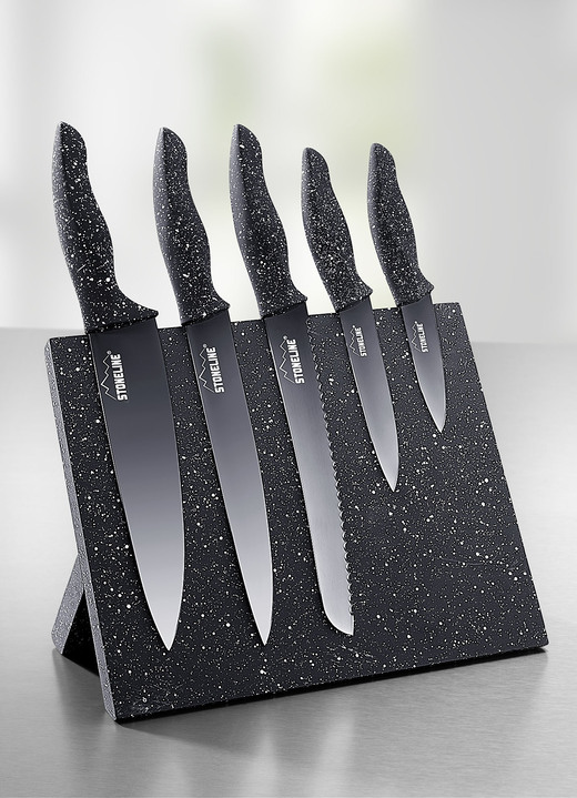 Messer & Schneidgeräte - Stoneline® Messerblock, 6-teilig, mit Magnetfeld, in Farbe SCHWARZ Ansicht 1