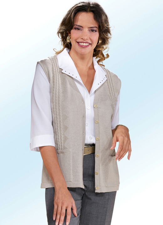 Damen - Strickweste mit Zopfdessin, in Größe 038 bis 054, in Farbe MARINE Ansicht 2