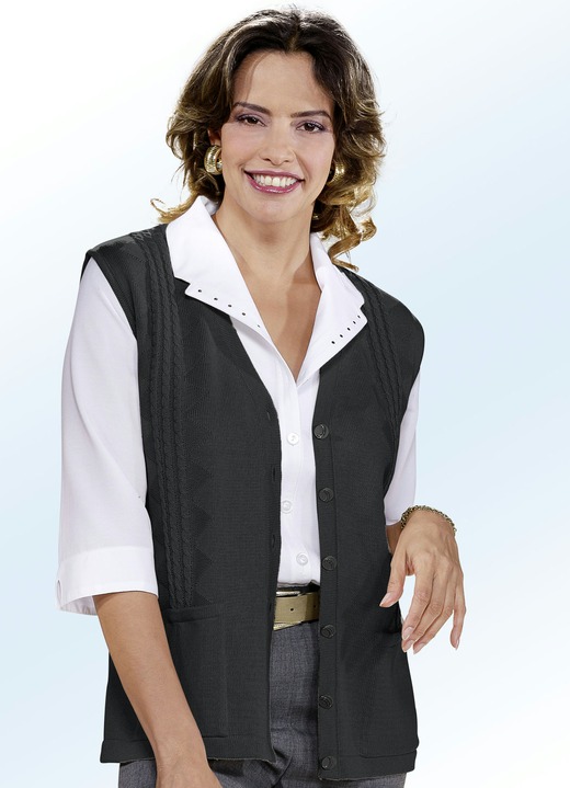 Damen - Strickweste mit Zopfdessin, in Größe 038 bis 054, in Farbe MARINE Ansicht 3