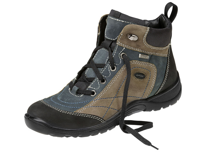 Stiefel & Stiefeletten - Schnür-Stiefelette in interessanter Farbkombination, in Größe 036 bis 042, in Farbe KHAKI-PETROL-SCHWARZ