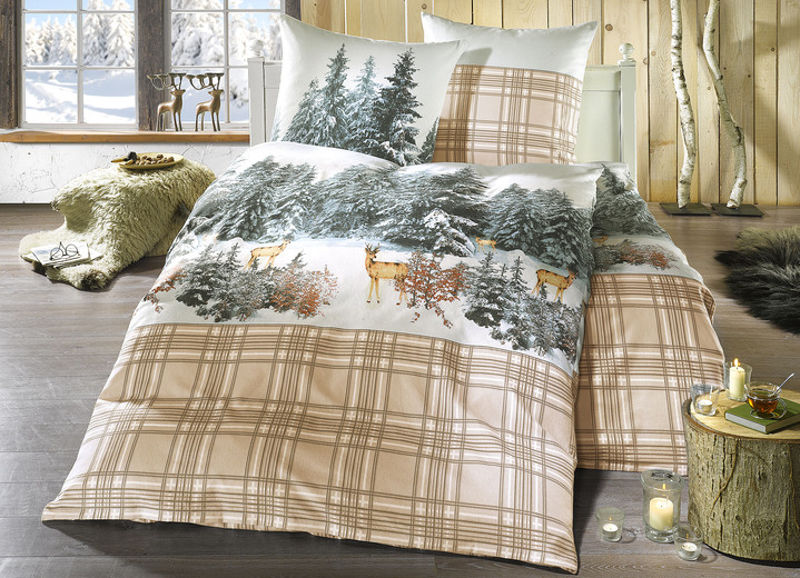 Bettwäschegarnituren - Feinbiber Bettwäsche-Garnitur aus 100% Baumwolle, in Größe 112 (80/80 cm + 135/200 cm) bis 115 (80/80 cm + 155/220 cm), in Farbe BEIGE Ansicht 2