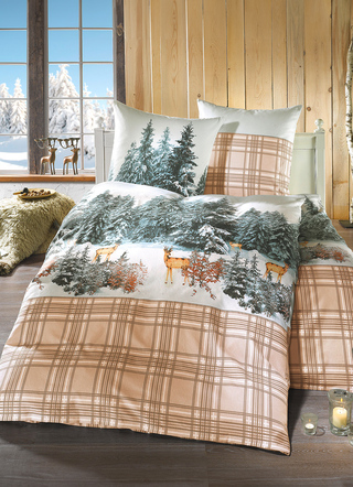 Bettwäschegarnituren - Feinbiber Bettwäsche-Garnitur aus 100% Baumwolle, in Größe 112 (80/80 cm + 135/200 cm) bis 115 (80/80 cm + 155/220 cm), in Farbe BEIGE