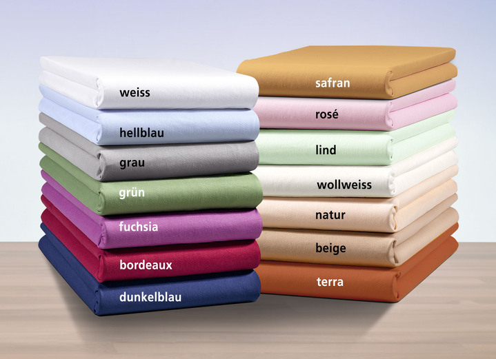 Spannbetttücher - Bella Donna Zwirn-Jersey-Stretch Spannbetttuch, in Größe 133 (90–100/190–220 cm, Matratzenhöhe bis 30 cm) bis 938 (180–200/200–220 cm, Matratzenhöhe bis 45 cm), in Farbe HELLBLAU Ansicht 4