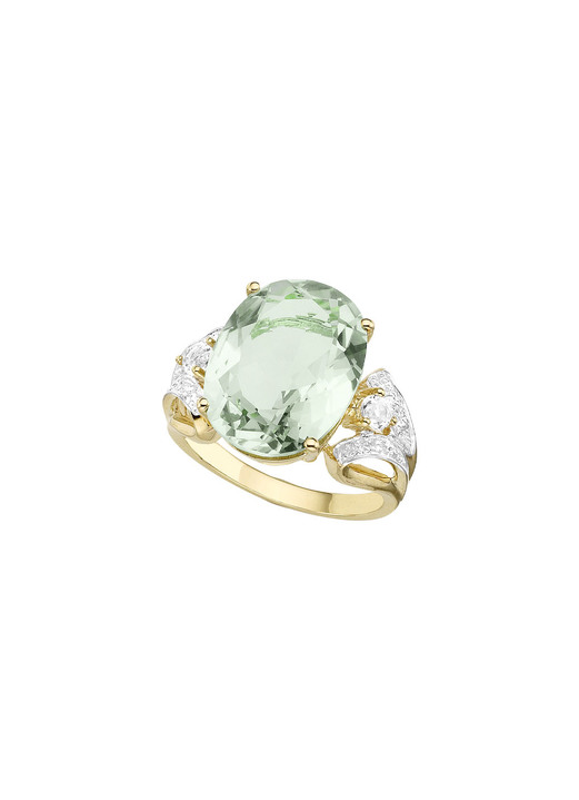 Ringe - Damenring mit grünem Amethyst, Weißtopas und Diamanten Ansicht 2 Ringe - Damenring mit grünem Amethyst, Weißtopas und Diamanten, in Größe 160 bis 220, in Farbe  Ansicht 2
