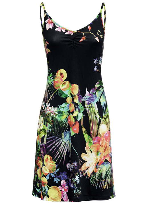 Strandkleider - Klaus Modelle Kleid mit Spaghettiträgern und farbbrillantem Druckdessin, in Größe 036 bis 052, in Farbe SCHWARZ-BUNT Ansicht 2