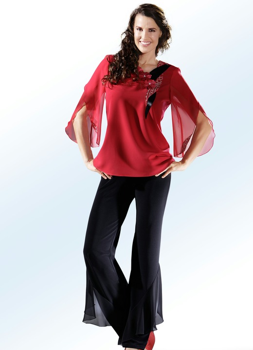 Hosen - Hose mit effektvollen Volants, in Größe 019 bis 054, in Farbe SCHWARZ Ansicht 3