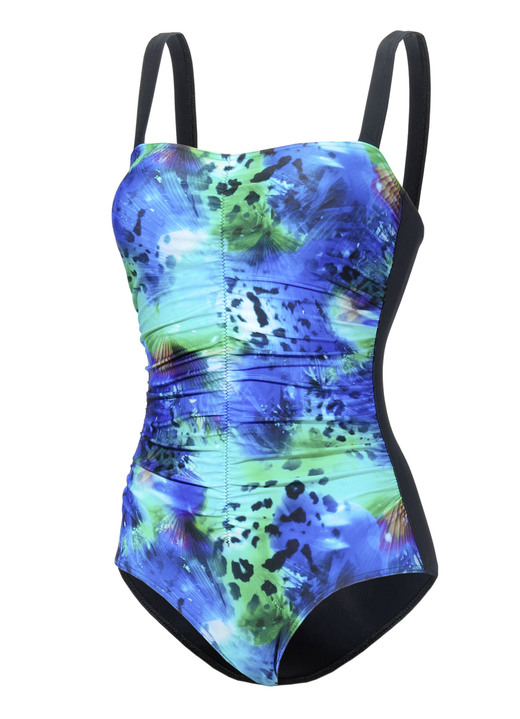Badeanzüge - Schwab Badeanzug mit Halbkorsage und Raffungen, in Größe 038 bis 052, in Cup C, in Farbe SCHWARZ-BUNT Ansicht 2