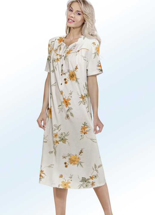 Kurzarm - Nachthemd, Kurzarm mit Knopfleiste, in Größe 038 bis 058, in Farbe EISBLAU-BUNT Ansicht 2