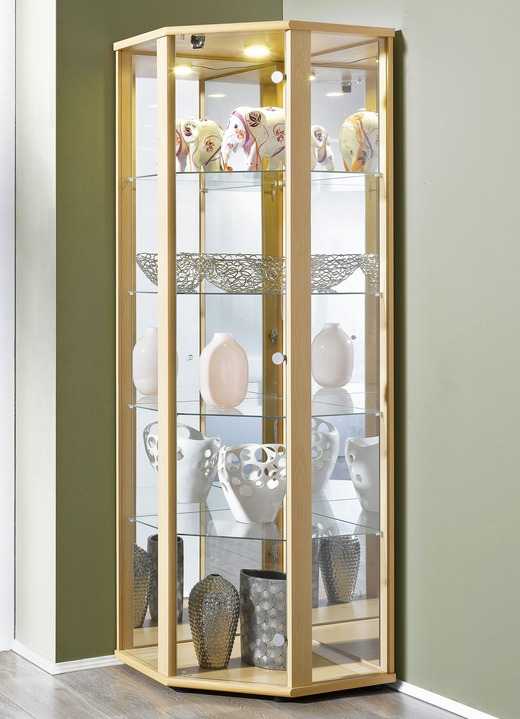 Möbel - Eck-Vitrine mit LED-Beleuchtung Ansicht 2 Möbel - Eck-Vitrine mit LED-Beleuchtung, in Farbe SCHWARZ Ansicht 2