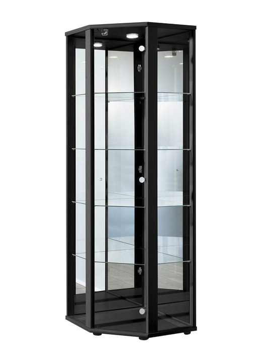 Möbel - Eck-Vitrine mit LED-Beleuchtung, in Farbe SCHWARZ Ansicht 1