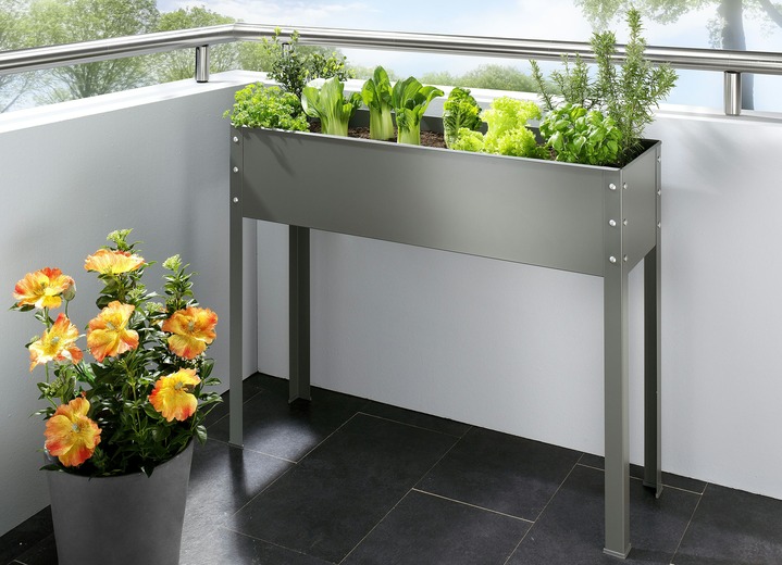 Blumentöpfe & Pflanzgefäße - Metallhochbeet aus verzinktem und pulverbeschichtetem Stahl, in Farbe GRAU, in Ausführung Metallhochbeet, breit