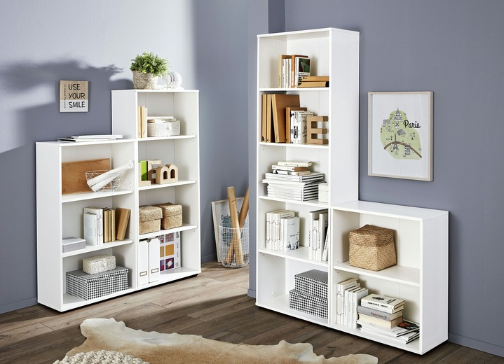 Möbel - Klassische Regal-Serie mit Kunststofffüßen, in Farbe WEISS, in Ausführung Regal, 2 Fächer Ansicht 2