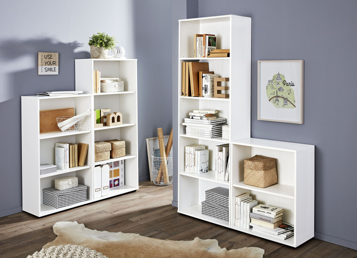 Möbel - Klassische Regal-Serie mit Kunststofffüßen, in Farbe WEISS, in Ausführung Regal, 2 Fächer Ansicht 1