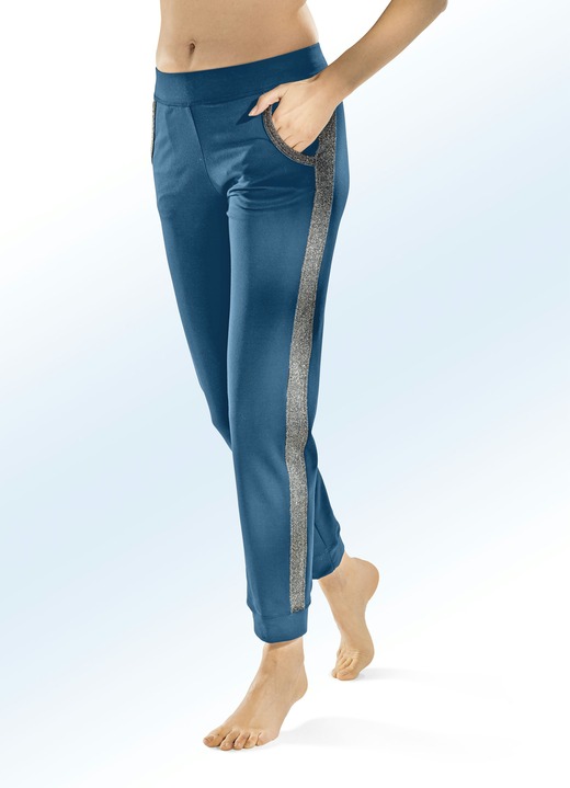 Homewear & Freizeitmode - Hose mit Kontrast-Einsätzen in 3 Farben, in Größe 018 bis 054, in Farbe PETROL
