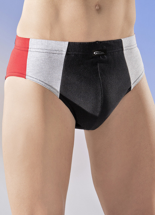 Slips & Unterhosen - Mehrfachpack Slips mit seitlichen Einsätzen, in Größe 004 bis 009, in Farbe 3X SCHWARZ-ROT-GRAU MELIERT, 2X SCHWARZ-ROYALBLAU-GRAU MELIERT, in Ausführung Fünferpack Slips Ansicht 1