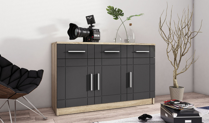 Möbel - Moderne Kommode mit matten Tiefzieh-Fronten, in Farbe GRAU-EICHE, in Ausführung Kommode, 2-türig Ansicht 4