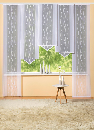 Modern - Schiebegardine Welle mit geradem Abschluss – Farbe WEISS – Ansicht  Modern - Schiebegardine Welle mit geradem Abschluss, in Größe 458 (H225xB57 cm) bis 462 (H245xB57 cm), in Farbe WEISS – Farbe WEISS – Ansicht
