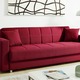 Schlafsofas - Klick-Klack-Sofa mit Dekokissen, in Farbe GRÜN – Farbe ROT – Ansicht 1