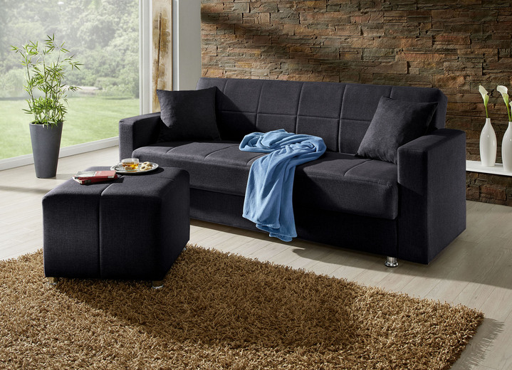 Schlafsofas - Klick-Klack-Sofa mit Hocker und Dekokissen, in Farbe BLAU Ansicht 11