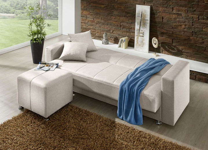 Schlafsofas - Klick-Klack-Sofa mit Hocker und Dekokissen, in Farbe BLAU Ansicht 8