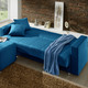 Schlafsofas - Klick-Klack-Sofa mit Hocker und Dekokissen, in Farbe BLAU – Farbe BLAU – Ansicht 2