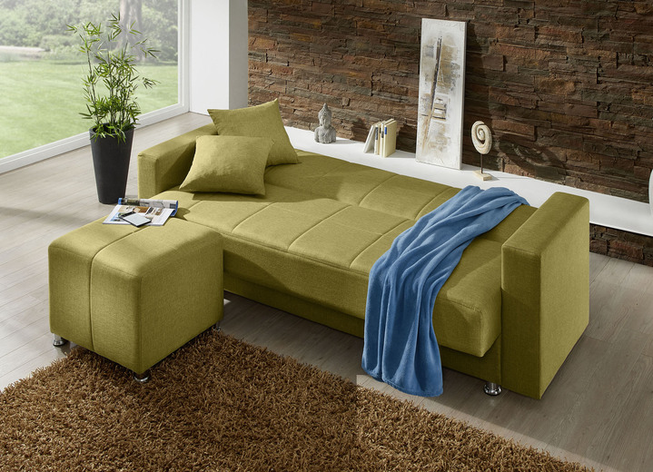 Schlafsofas - Klick-Klack-Sofa mit Hocker und Dekokissen, in Farbe BLAU Ansicht 4