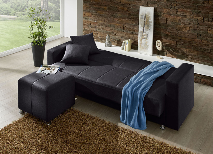 Schlafsofas - Klick-Klack-Sofa mit Hocker und Dekokissen, in Farbe BLAU Ansicht 12