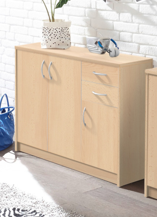 Möbel - Kombifreundliche Kommode mit silberfarbenen Griffen, in Farbe BUCHE, in Ausführung 2-türig, schmal Ansicht 3