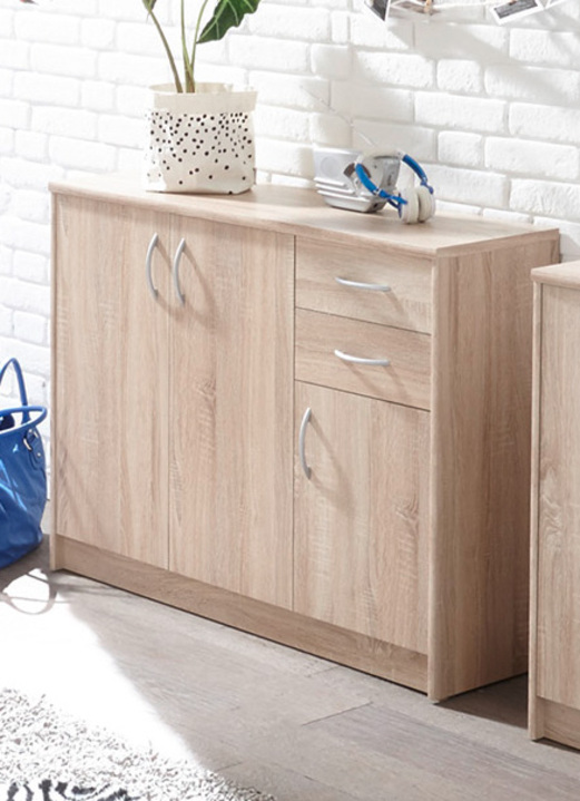 Möbel - Kombifreundliche Kommode mit silberfarbenen Griffen, in Farbe BUCHE, in Ausführung 2-türig, schmal Ansicht 6