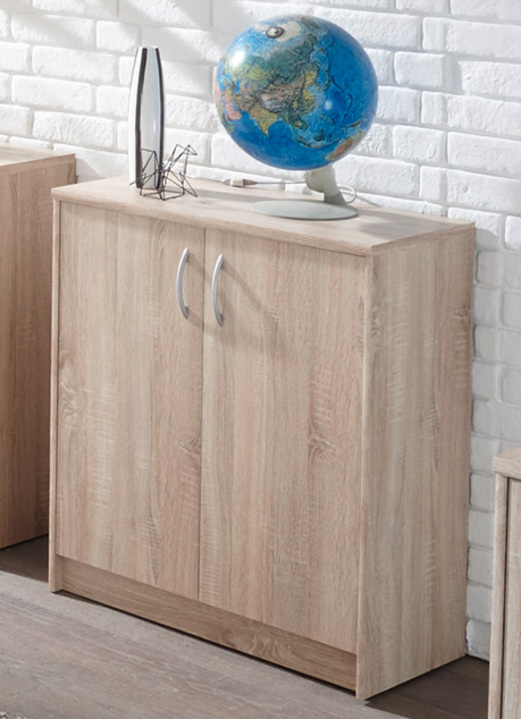 Möbel - Kombifreundliche Kommode mit silberfarbenen Griffen, in Farbe BUCHE, in Ausführung 2-türig, schmal Ansicht 8