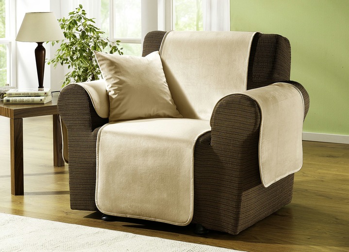 Sessel- & Sofaüberwürfe - Edel und angenehm: Rutschfeste Wohnaccessoires für Sie!, in Größe 101 (Sesselschoner 50x150 cm) bis 905 (2 Kissenbezüge, je 40x 40 cm), in Farbe SAND Ansicht 1