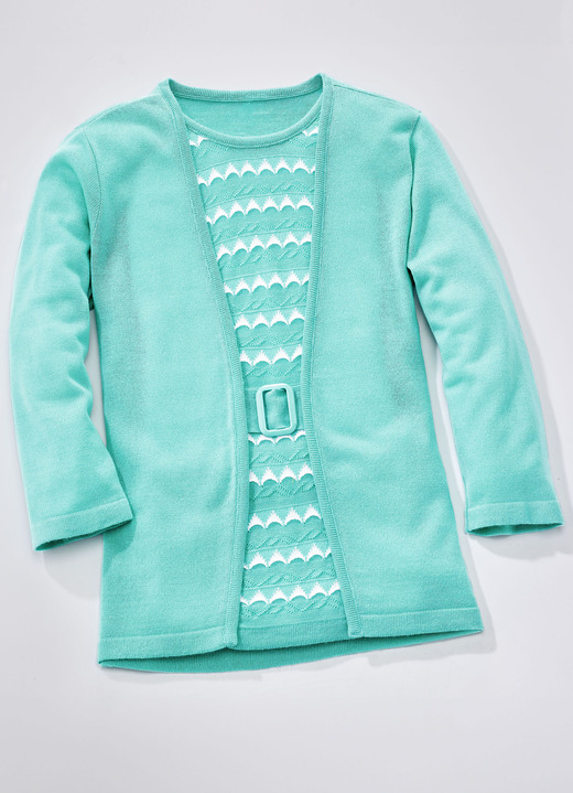 3/4-Arm - Pullover in Twinset-Optik, in Größe 036 bis 052, in Farbe AQUA-WEISS