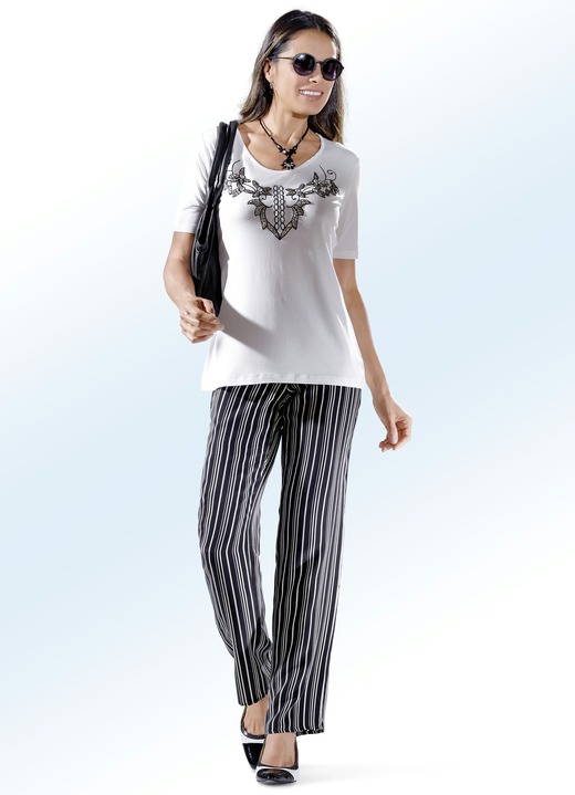 Hosen - Hose mit aktueller Streifendessinierung, in Größe 018 bis 054, in Farbe SCHWARZ-HELLBEIGE Ansicht 2