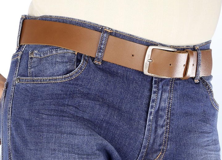 Gürtel - Herren-Gürtel, aus Leder, 4 cm breit, in Größe 090 bis 130, in Farbe COGNAC Ansicht 2