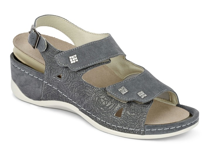 Sandaletten & Pantoletten - Mubb, bequeme Damen-Sandalen, Weite H, mit herausnehmbarem Fußbett Ansicht 2 Sandaletten & Pantoletten - Mubb, bequeme Damen-Sandalen, Weite H, mit herausnehmbarem Fußbett, in Größe 036 bis 042, in Farbe GRAU Ansicht 2